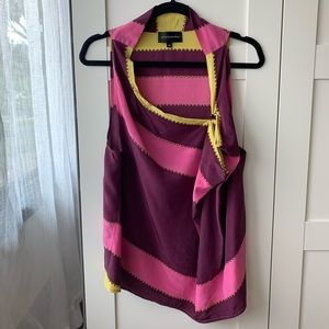Corey Lynn Calter sleeveless side drape striped silk blouse size M